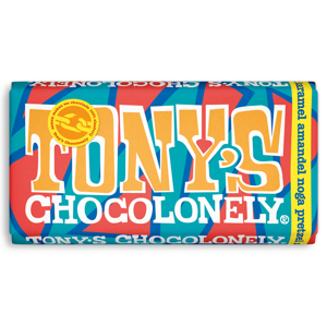 Tony's Chocolonely Mliečna čokoláda, karamel, mandle, praclíky, nugát a morská soľ 180 g